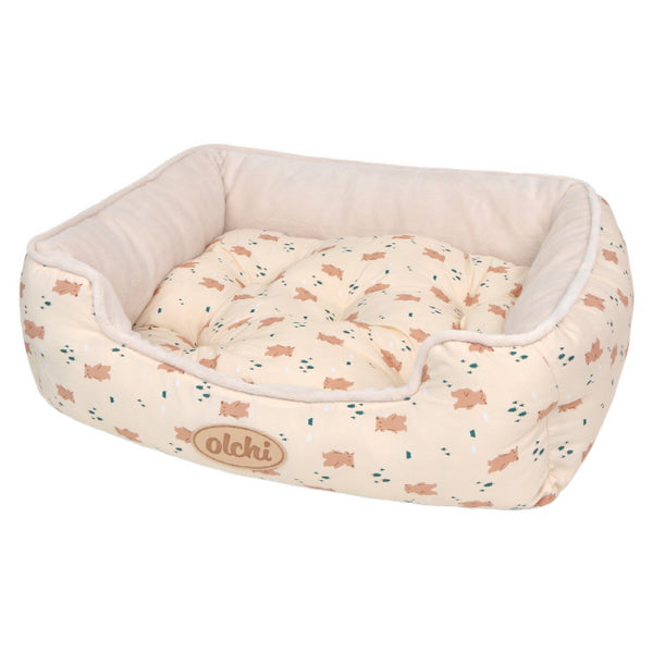 Olchi Bear Square Bed Beige